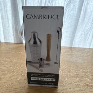 Cambridge 5-Piece Bar Tool Set, NIB (Shaker, Tongs, Stirrer, Jigger, & Muddler)